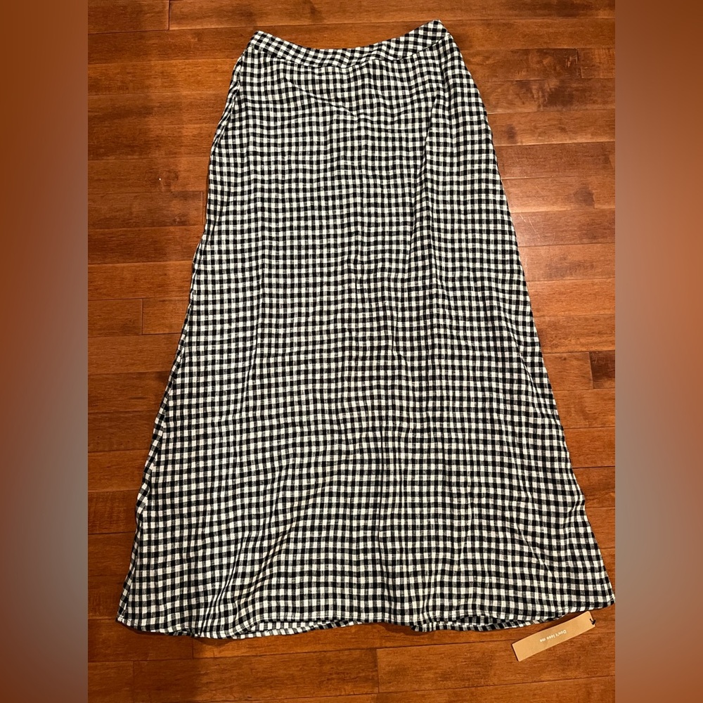 NEw Reformation linen midi Black and White Checkered A-Line Skirt